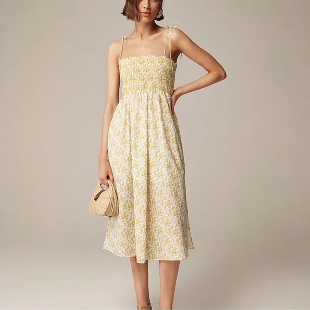 NWT J. Crew Yellow Paloma Midi Dress Liberty Organic 100% Cotton Fabric Smocked - Picture 2 of 13